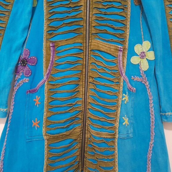 Made in Nepal Size S Boho Floral Long Sleeve Long Zip Up Jacket with Poc… - Picture 3 of 10